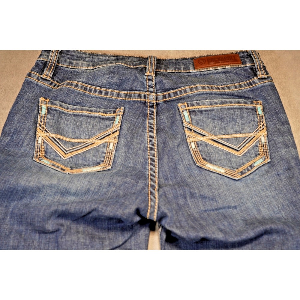 Rock & Roll Denim Womens 25x32 Mid Rise Boot Cut Thick Stitch‎ Cowgirl
